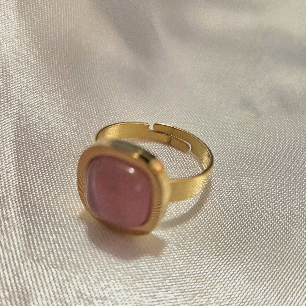 18K Gold Plated Pink Square Women Adjustable Ring